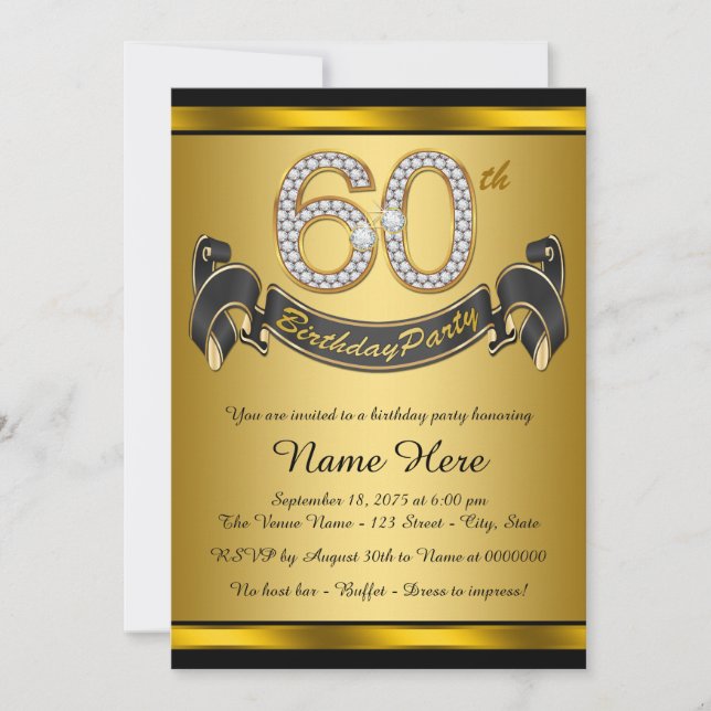 Invitation Fête d'anniversaire élégante en or pour 60 ans (Devant)