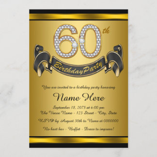 Invitation Fête d'anniversaire élégante en or pour 60 ans