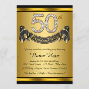 Invitation Fête d'anniversaire élégante en or pour les 50 ans