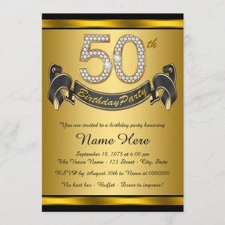 Invitation Fête d'anniversaire élégante en or pour les 50 ans