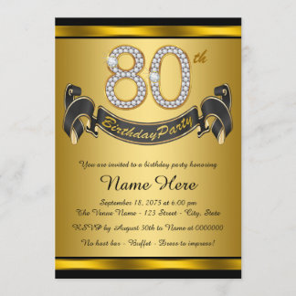 Invitation Fête d'anniversaire élégante en or pour les 80 ans