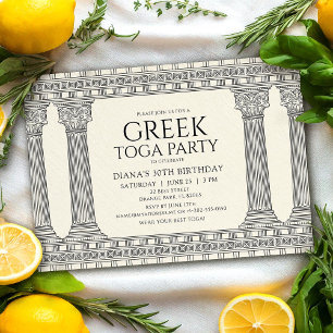 Invitation Fête d'anniversaire élégante en toge grecque avec