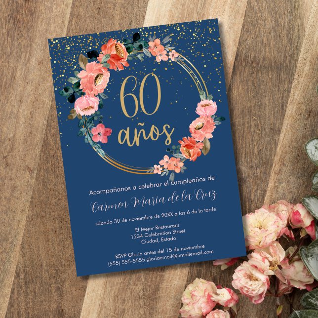Invitation Fête d'anniversaire élégante espagnole aux fleurs  (Créateur téléchargé)