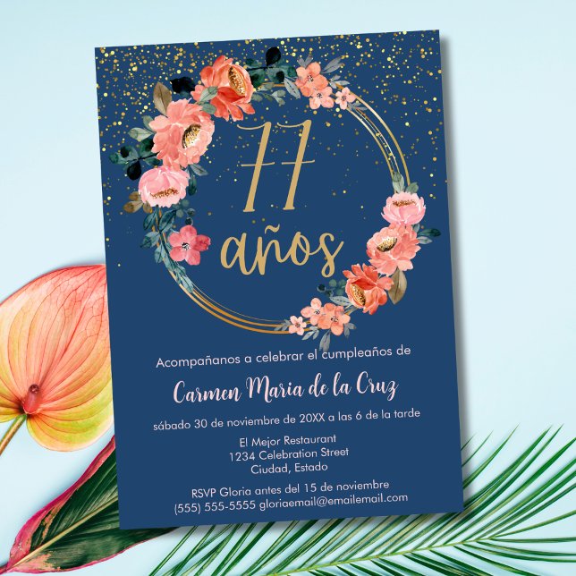 Invitation Fête d'anniversaire élégante et chic espagnole flo (Créateur téléchargé)