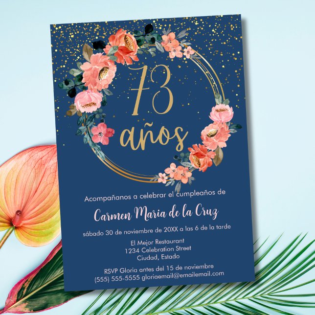 Invitation Fête d'anniversaire élégante et chic espagnole flo (Créateur téléchargé)