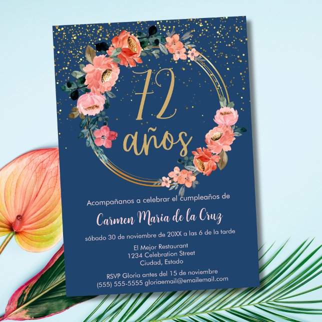 Invitation Fête d'anniversaire élégante et chic espagnole sur (Créateur téléchargé)