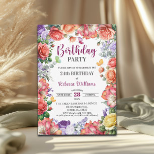 Invitation Fête d'anniversaire élégante et colorée de 24 ans