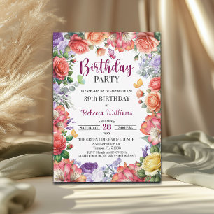 Invitation Fête d'anniversaire élégante et colorée de 39 ans 