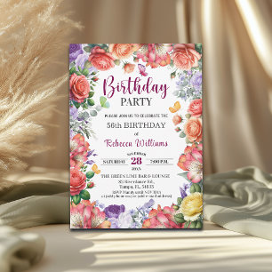 Invitation Fête d'anniversaire élégante et colorée de 56 ans