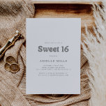 Invitation Fête d'anniversaire élégante et formelle minimale<br><div class="desc">Cette invitation de fête d'anniversaire élégante et formelle minimale Sweet 16 est parfaite pour un anniversaire moderne. Le design simple et beau présente une typographie de script classique et chic en gris et blanc.</div>