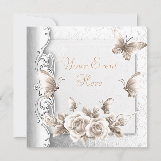 Invitation Fête d'anniversaire élégante et luxueuse Fleurs bl (Devant)