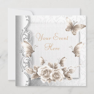 Invitation Fête d'anniversaire élégante et luxueuse Fleurs bl