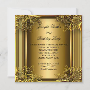 Invitation Fête d'anniversaire élégante et luxueuse Or sur Or