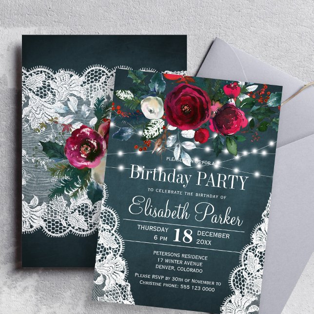 Invitation Fête d'anniversaire élégante et rustique hivernale (Créateur téléchargé)