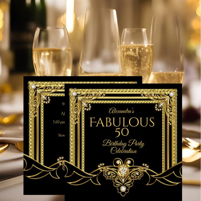 Invitation Fête d'anniversaire élégante fabuleuse or noir (Créateur téléchargé)