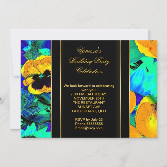 Invitation Fête d'anniversaire élégante Fleurs abstraites (Devant)