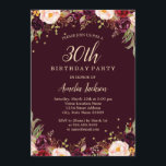 Invitation Fête d'anniversaire élégante florale Bourgogne 30<br><div class="desc">Plus de jolies invitations d'anniversaire florales dans la boutique Little Bayleigh !</div>