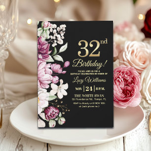 Invitation Fête d'anniversaire élégante florale or 32