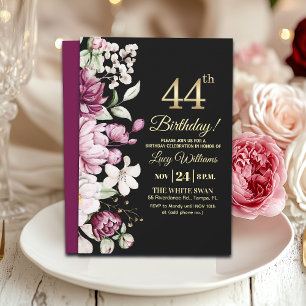 Invitation Fête d'anniversaire élégante florale or 44