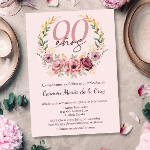 Invitation Fête d'anniversaire élégante florale rose espagnol