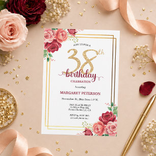 Invitation Fête d'anniversaire élégante Gold Blush Floral 38