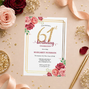 Invitation Fête d'anniversaire élégante Gold Blush Floral 61