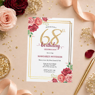 Invitation Fête d'anniversaire élégante Gold Blush Floral 68