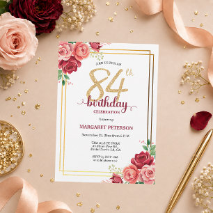 Invitation Fête d'anniversaire élégante Gold Blush Floral 84