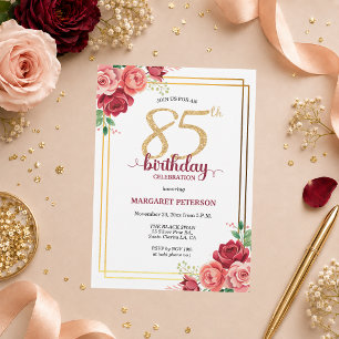 Invitation Fête d'anniversaire élégante Gold Blush Floral 85