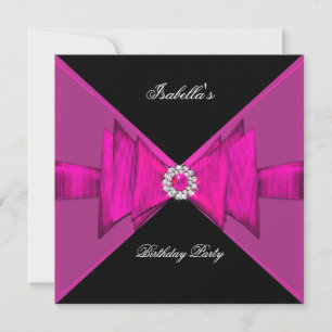 Invitation Fête d'anniversaire élégante Hot Pink Black Diamon