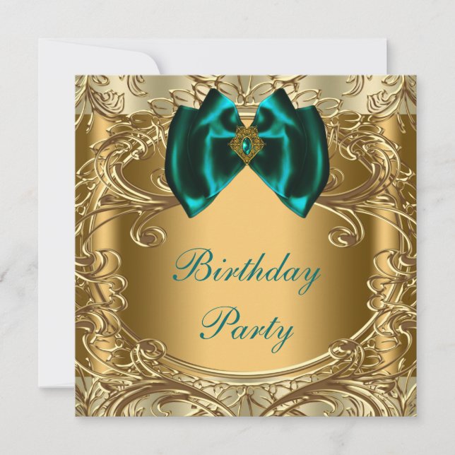Invitation Fête d'anniversaire élégante jade et or (Devant)