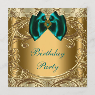 Invitation Fête d'anniversaire élégante jade et or