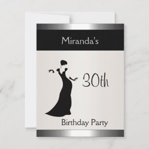 Invitation Fête d'anniversaire élégante lady 2 argent métalli