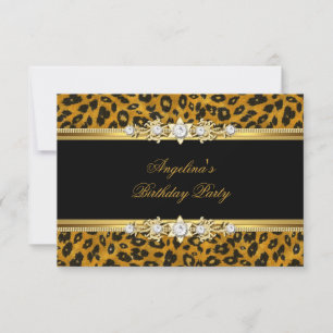 Invitation Fête d'anniversaire élégante léopard noir or