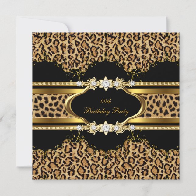 Invitation Fête d'anniversaire élégante léopard or guépard (Devant)