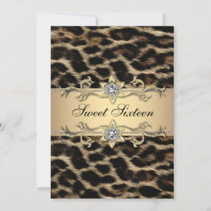 Invitation Fête d'anniversaire élégante Léopard Sweet Sixteen