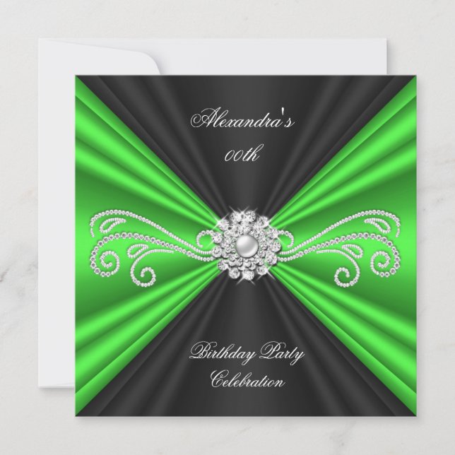 Invitation Fête d'anniversaire élégante lime verte Black Diam (Devant)