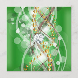 Invitation Fête d'anniversaire élégante lime verte or diamant