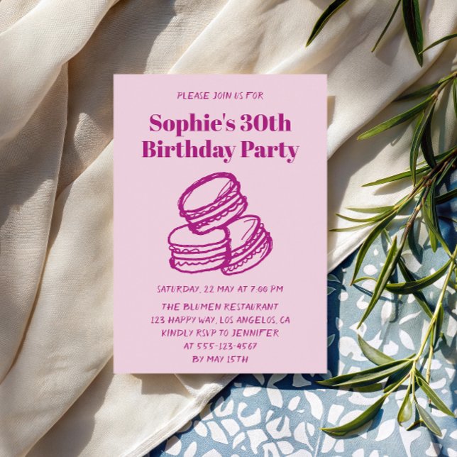 Invitation Fête d'anniversaire élégante Macaron rose 30 ans  (Créateur téléchargé)