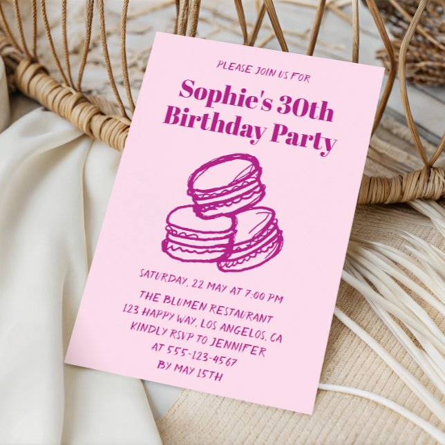 Invitation Fête d'anniversaire élégante Macaron rose 30 ans  (Créateur téléchargé)