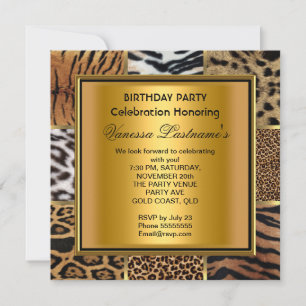Invitation Fête d'anniversaire élégante mélange d'animaux noi
