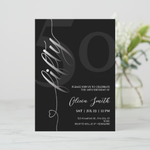 Invitation Fête d'anniversaire élégante moderne noire pour 50