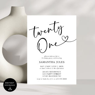 Invitation Fête d'anniversaire élégante moderne pour 21 ans