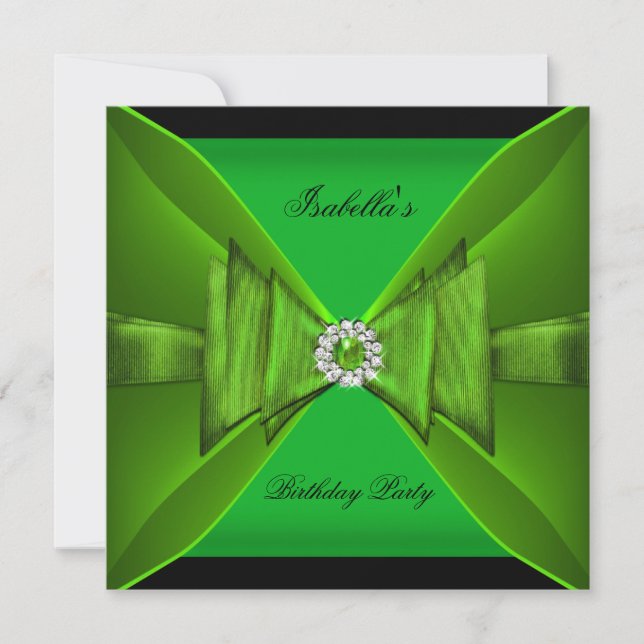 Invitation Fête d'anniversaire élégante Nœud vert lime noir (Devant)
