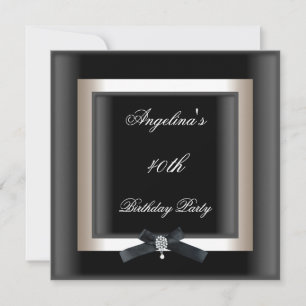 Invitation Fête d'anniversaire élégante noir blanc bijou arc