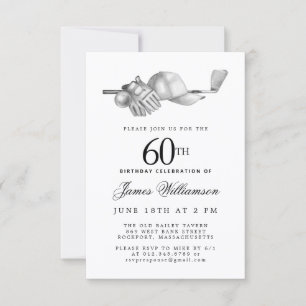 Invitation Fête d'anniversaire élégante noir blanc golf pour