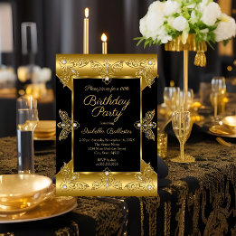 Invitation Fête d'anniversaire élégante Noir Or Elite Diamant