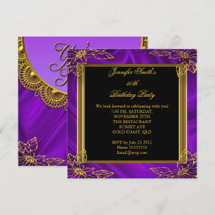Invitation Fête d'anniversaire élégante noir violet or