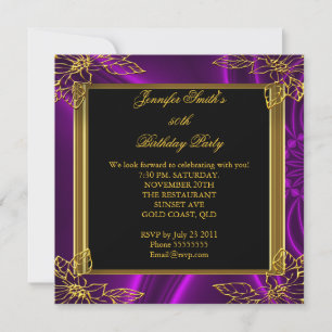 Invitation Fête d'anniversaire élégante noir violet or