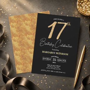 Invitation Fête d'anniversaire élégante noire avec paillettes